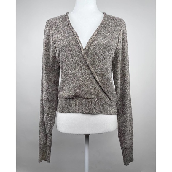 Free People Going for Gold Faux Wrap Sweater Metallic Large - Picture 2 of 12